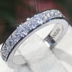 Women’s Luxury Collection Titanium Steel Cubic Zirconia Diamonds 4mm Band 8